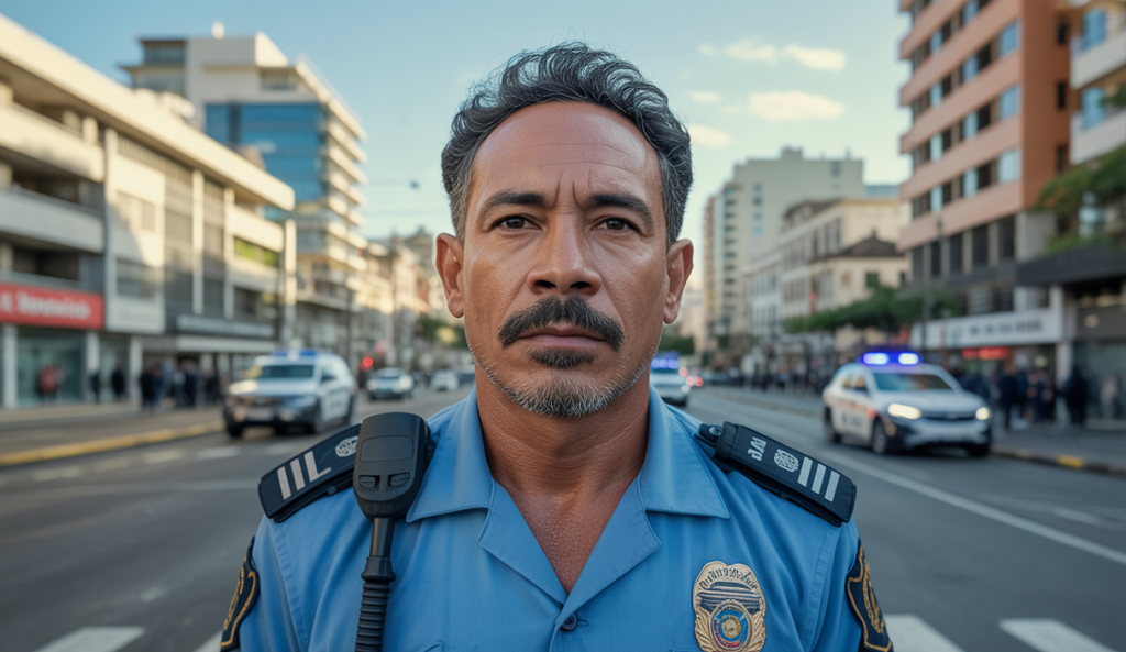 Photographie de José Adolfo Macías Villamar, alias 'Fito', leader du gang Los Choneros, en uniforme de police équatorienne lors de sa capture à Manta, symbole de la lutte contre le crime organisé en Équateur.