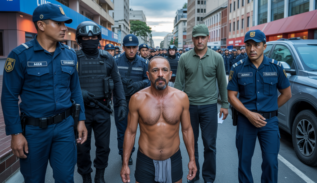 Arrestation du narcotrafiquant équatorien 'Fito' lors d'une opération sécuritaire à Manta, entouré par des policiers et militaires