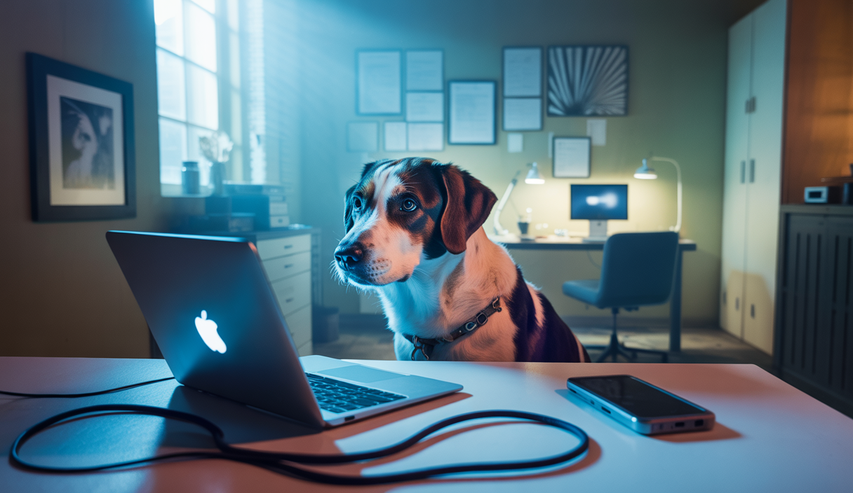 Chien détecteur de données en action dans une enquête judiciaire