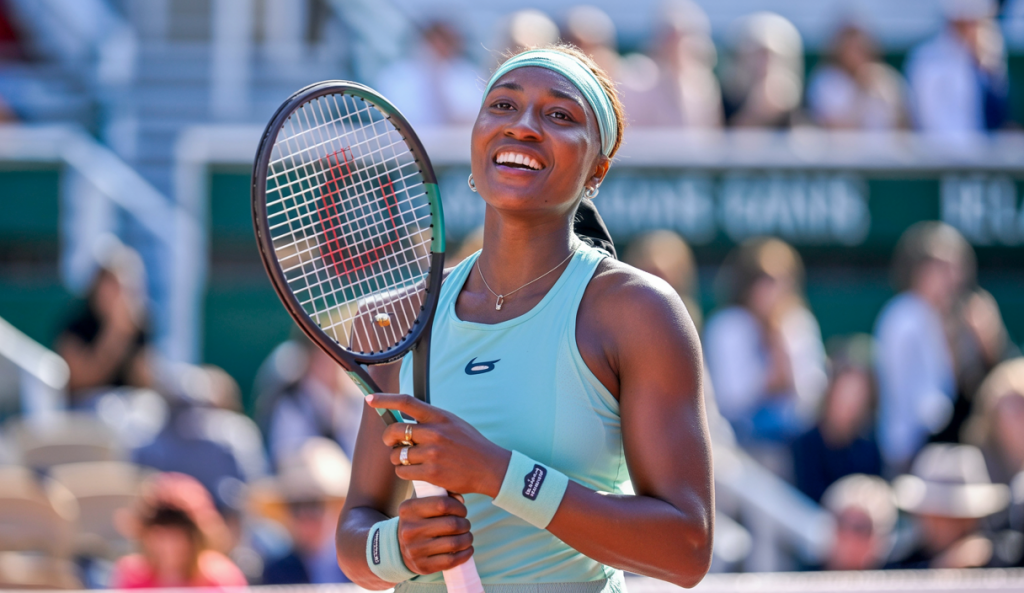Coco Gauff célébrant sa victoire historique à Roland-Garros