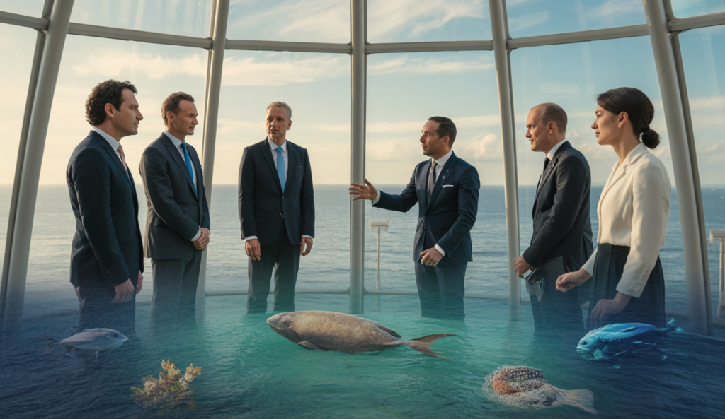 Conférence mondiale de l'ONU sur l'océan à Nice, leaders discutant de la préservation marine.