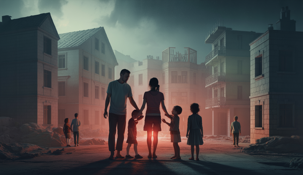 Image représentant le conflit à Gaza avec une illustration sombre et poignante