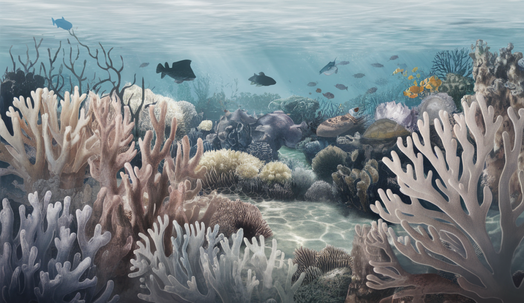 Coraux blanchis illustrant la crise et son impact sur la biodiversité marine