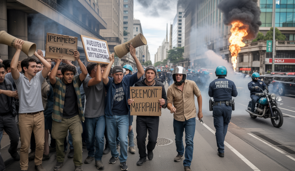 Manifestations violentes à Buenos Aires et Nairobi en 2025, montrant la répression policière et les affrontements avec les manifestants