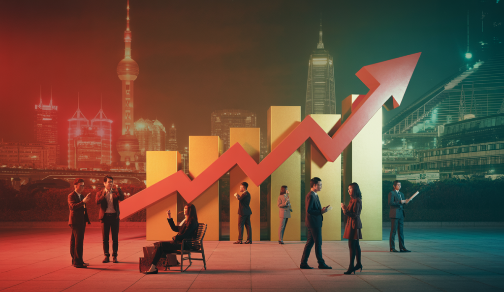 Illustration stylisée de l'économie chinoise en 2025 avec une croissance de 5.4%