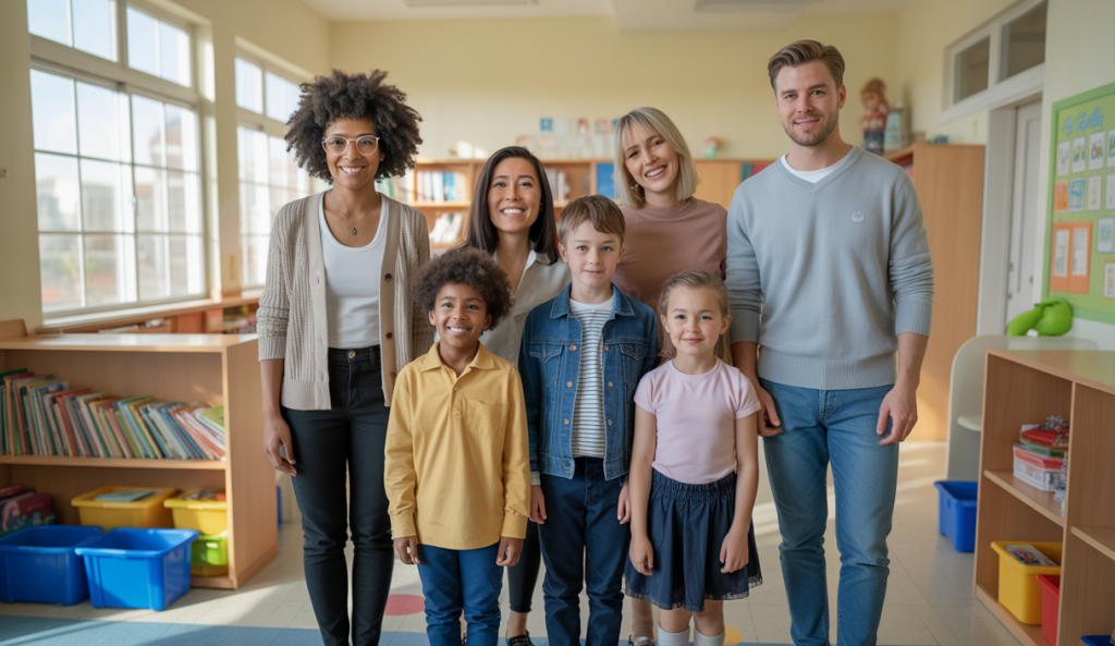 Scène de débat dans une école américaine sur l’inclusion des droits LGBTQ+, montrant la diversité des acteurs impliqués dans ce dialogue.