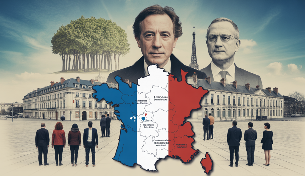 Une représentation visuelle de la décentralisation en France avec une carte et des figures politiques