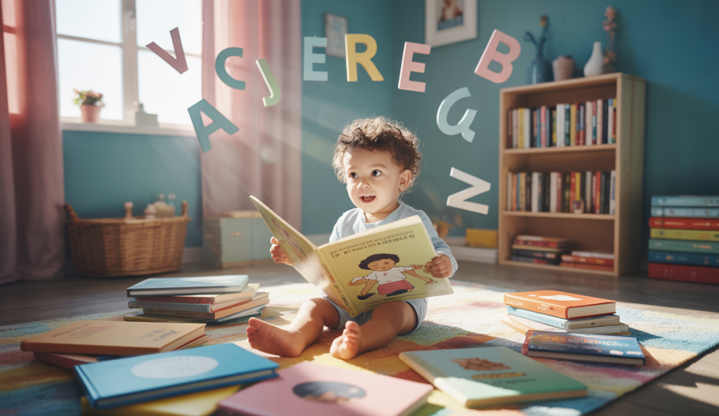 Illustration d'un enfant interagissant avec des livres au lieu d'écrans