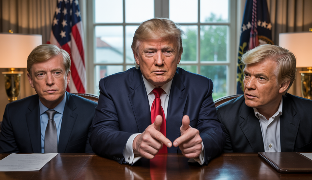 Portraits de Donald Trump avec ses fils Eric Trump et Donald Trump Jr. lors d'une réunion politique, ambiance de campagne électorale américaine dynamique