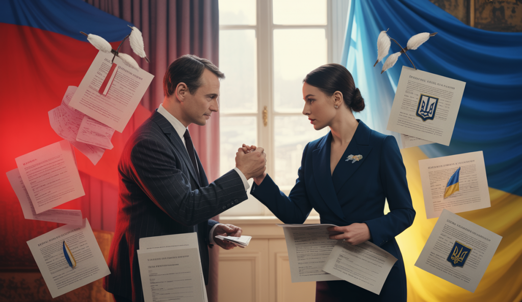 Image artistique d'un échange diplomatique entre la Russie et l'Ukraine