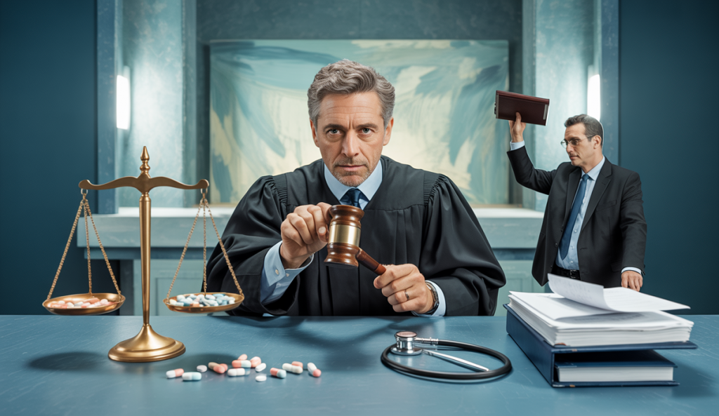 Représentation artistique des enjeux de la responsabilité médicale liée au cas Matthew Perry