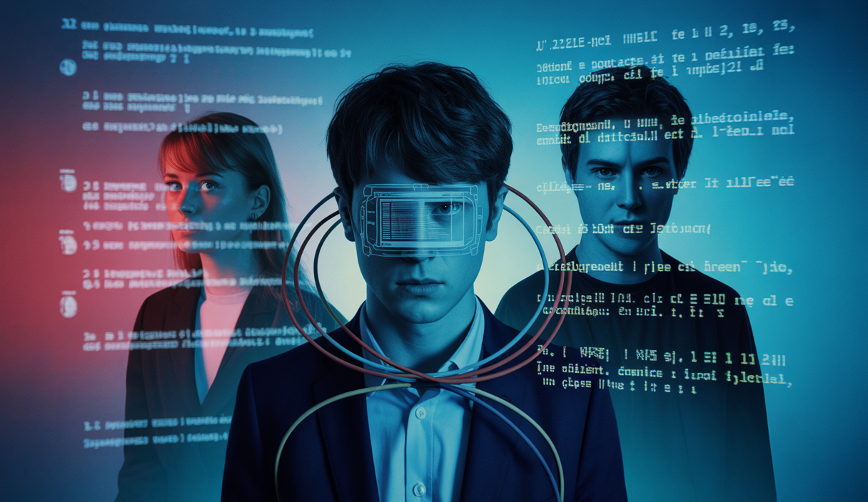 Illustration dramatique et intrigante de la cybercriminalité dans le secteur de la vente au détail par de jeunes hackers.