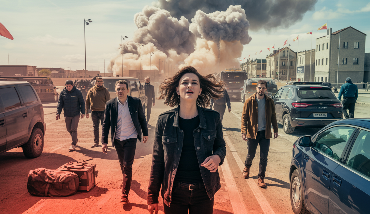 Une image représentant le conflit intensifié entre l'Iran et Israël, illustrant l'évacuation massive de civils sous une atmosphère tendue