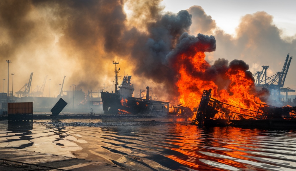 Explosion massive au port d'Iran capturant l'impact tragique et ses implications.