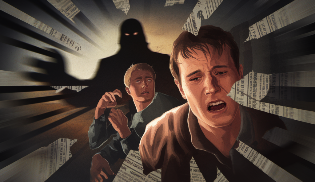 Illustration dramatique de faits divers en France avec une ambiance intense.