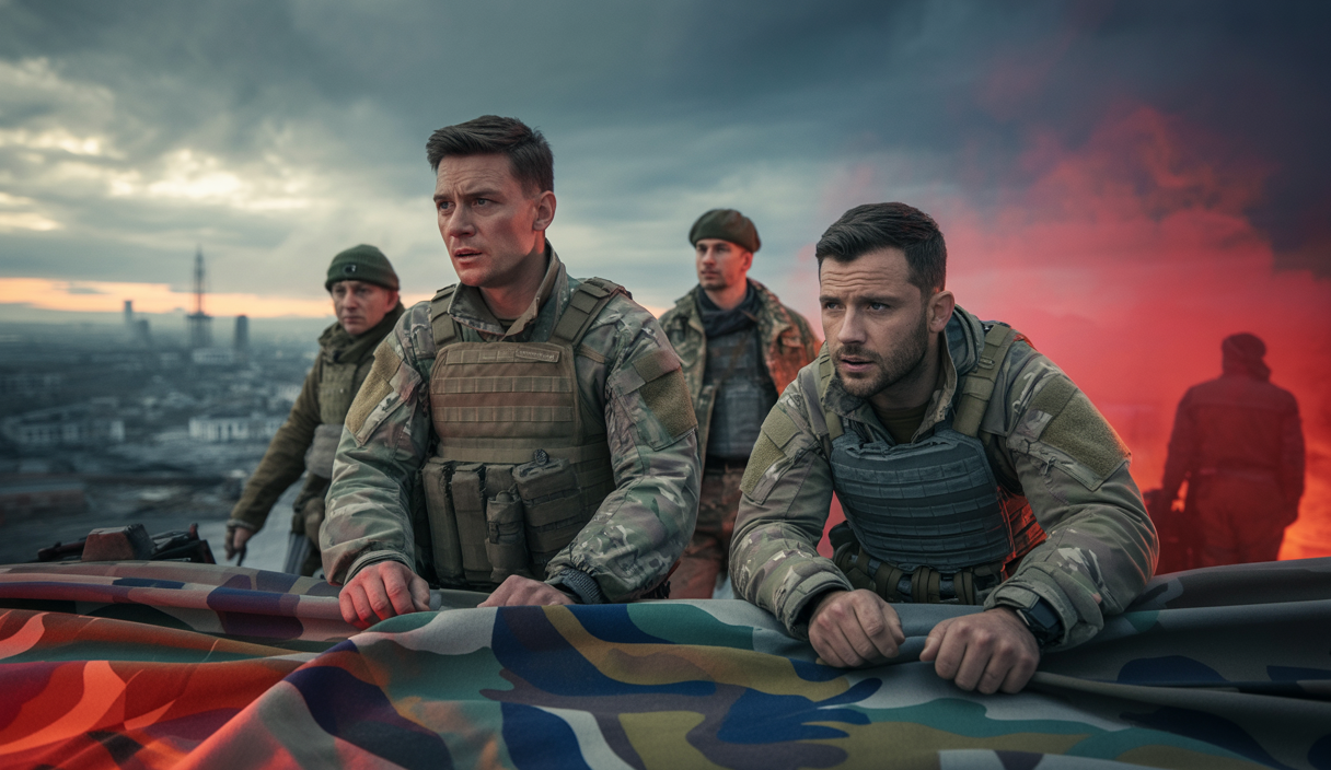 Soldats ukrainiens en exercice sous attaque, illustration intense