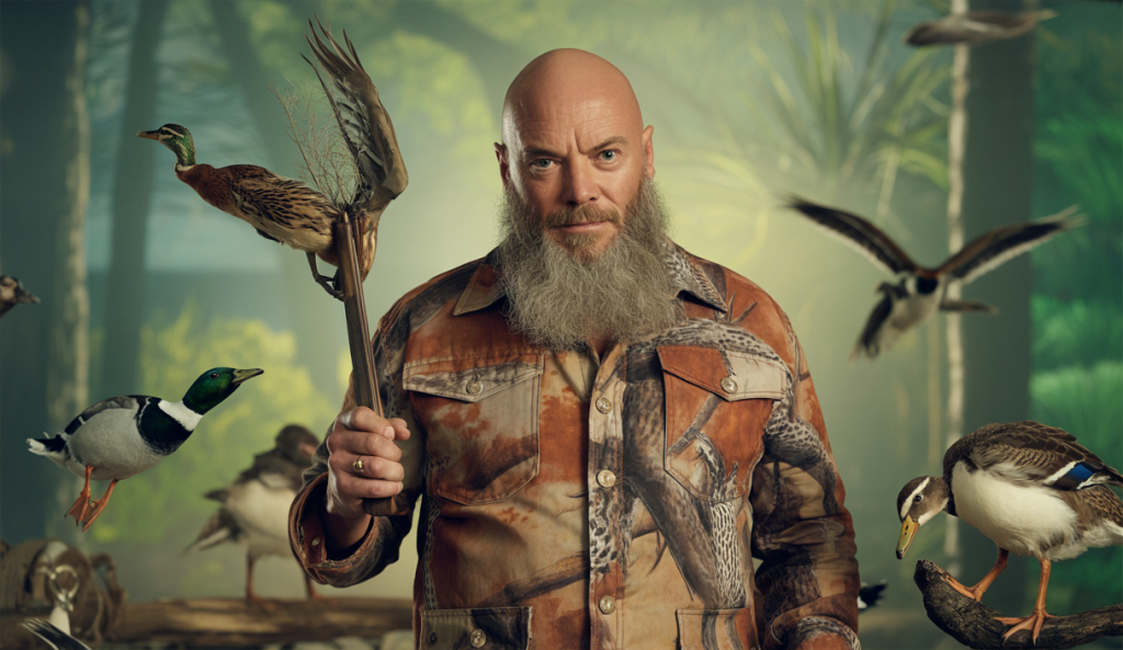 Image commémorative de Phil Robertson, au style Duck Dynasty, capturant l'essence de sa vie et carrière.