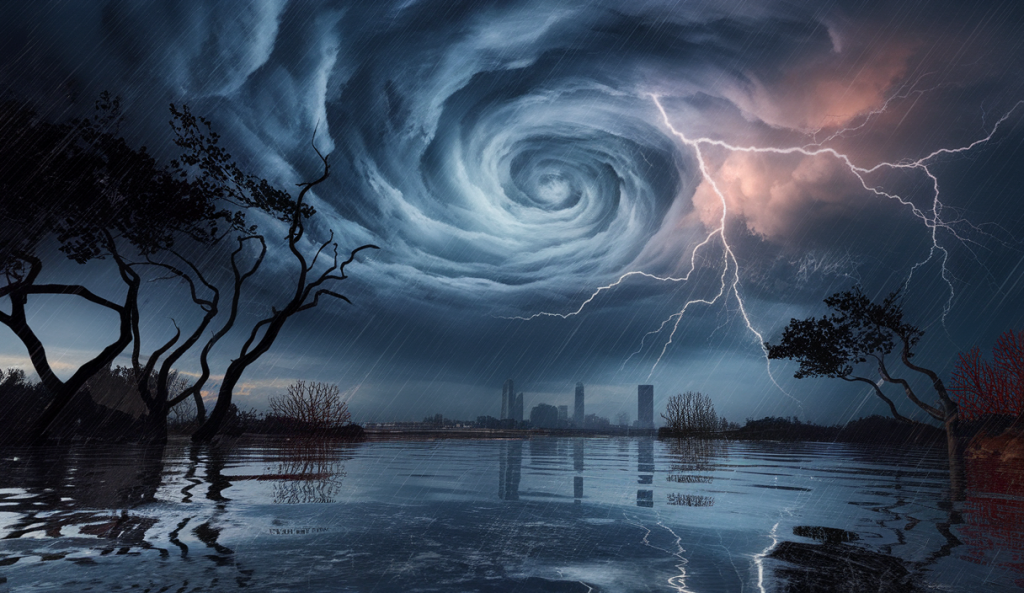 Illustration de sensibilisation au changement climatique à travers des événements extrêmes.