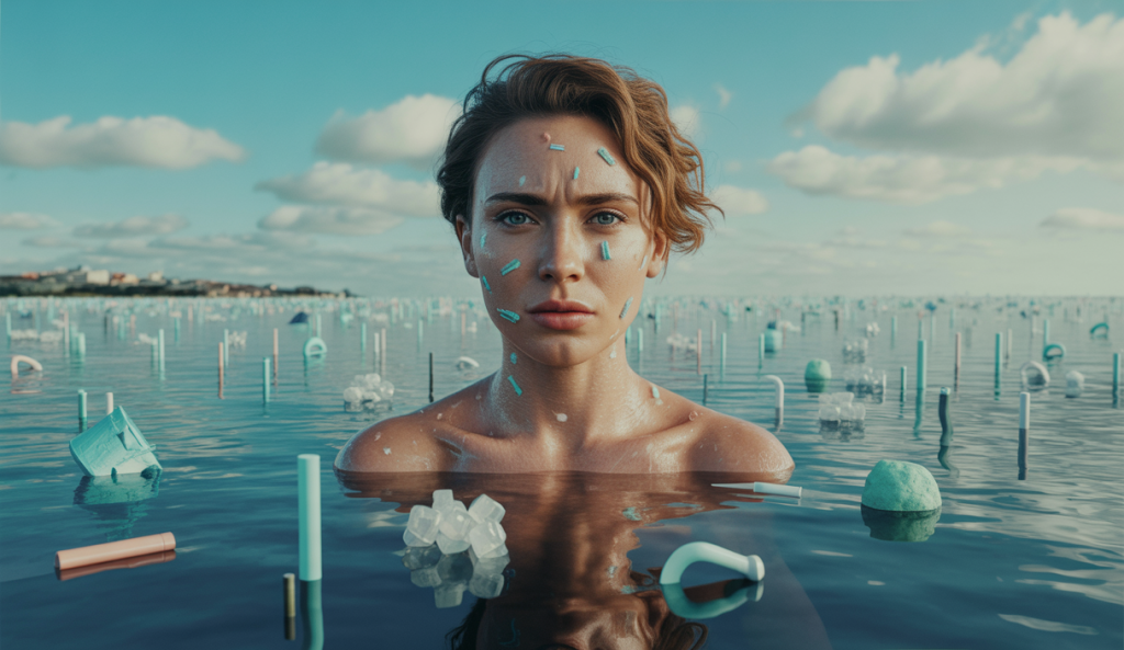 Représentation artistique des microplastiques dans l'environnement et le corps humain