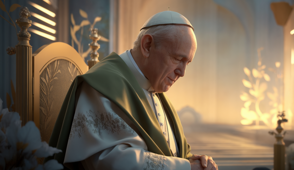 Illustration émotive du décès du Pape François et son impact spirituel et écologique