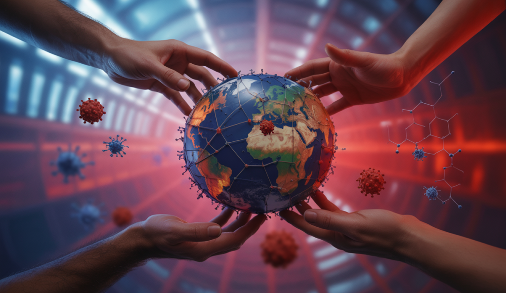 Image abstraite illustrant l'impact global de la suspension des financements sur la recherche contre le VIH