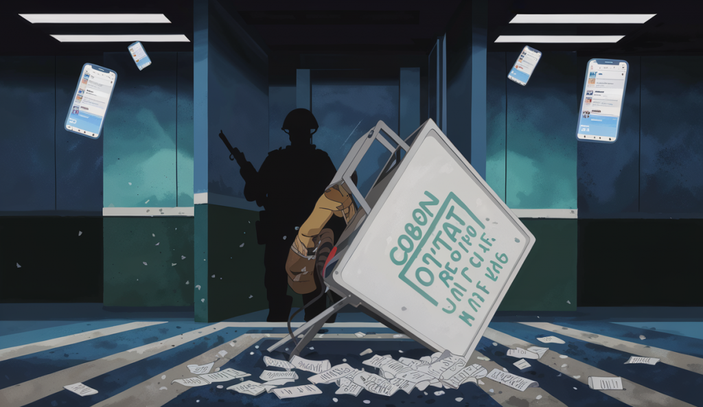 Illustration symbolique représentant l'impact d'un coup d'État sur les élections présidentielles au Gabon