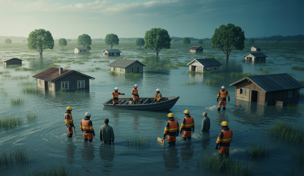 Image représentant les inondations au Nigeria avec efforts de secours