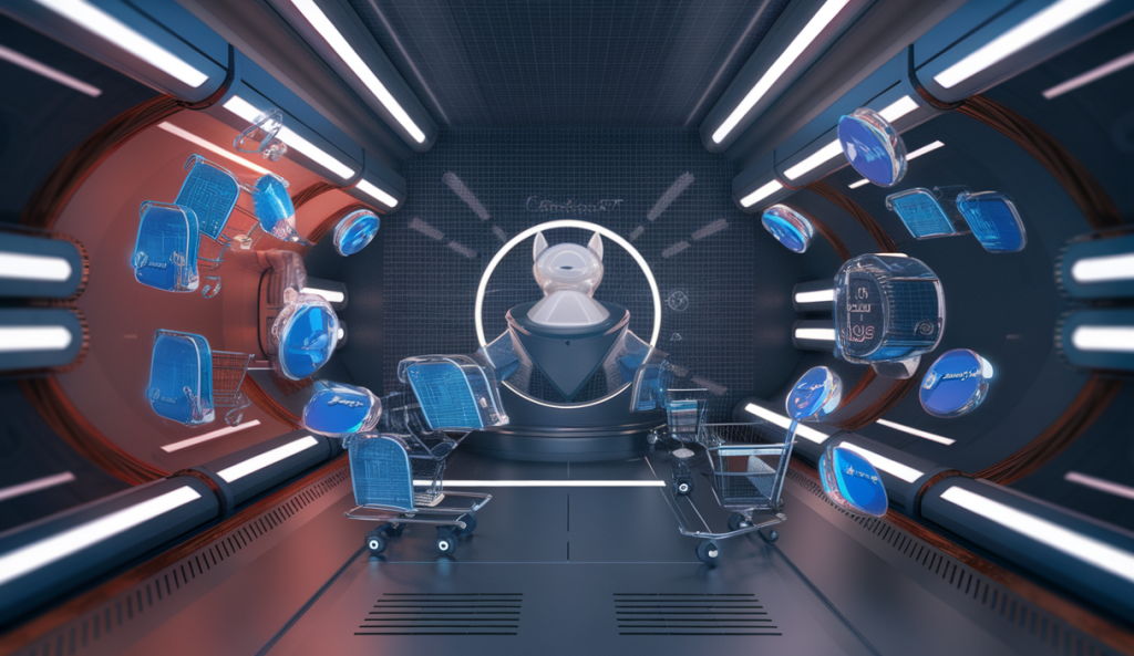 Illustration conceptuelle du shopping intégré dans ChatGPT redéfinissant le commerce.