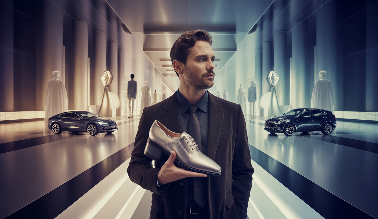 Illustration de Luca de Meo rejoignant le groupe Kering, symbolisant le lien entre l'automobile et la mode.
