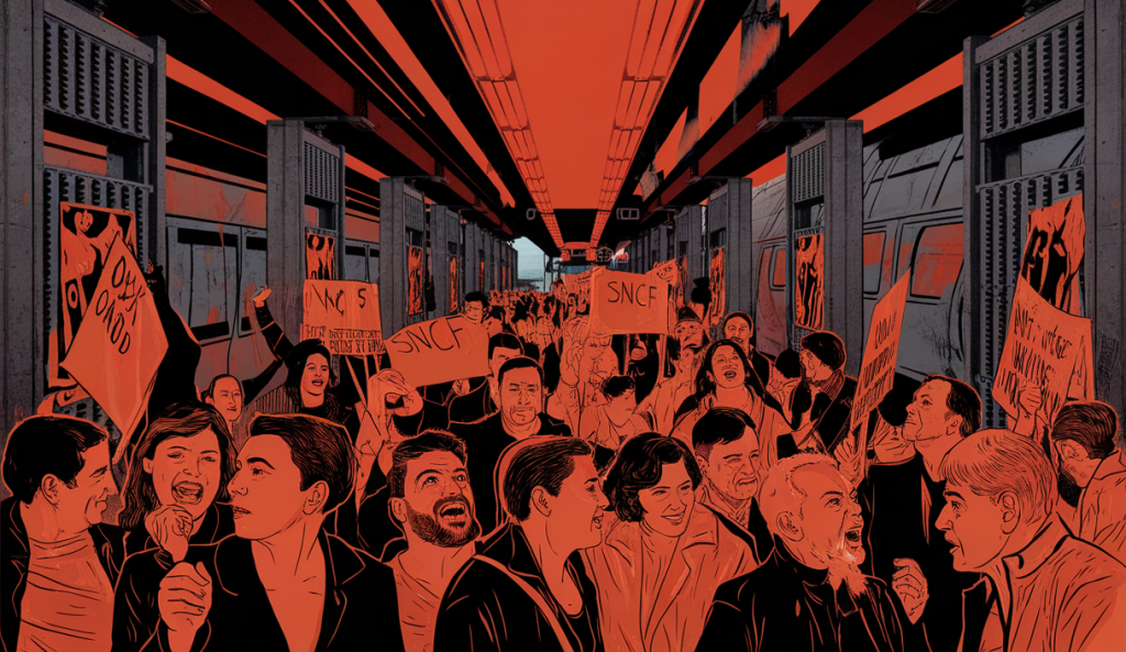 Manifestation sociale animée avec grève à la SNCF