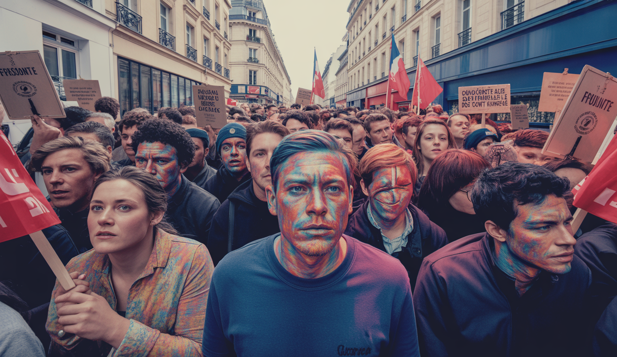 Manifestation contre la réforme des retraites en France avec une ambiance intense et émotive