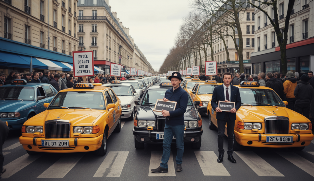 Manifestation de taxis parisiens sur le boulevard Raspail