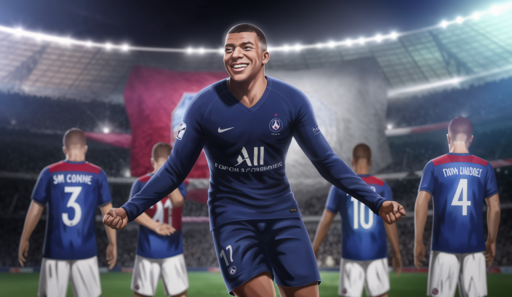 Kylian Mbappé célèbre un but, contraste avec la déception des joueurs du SM Caen