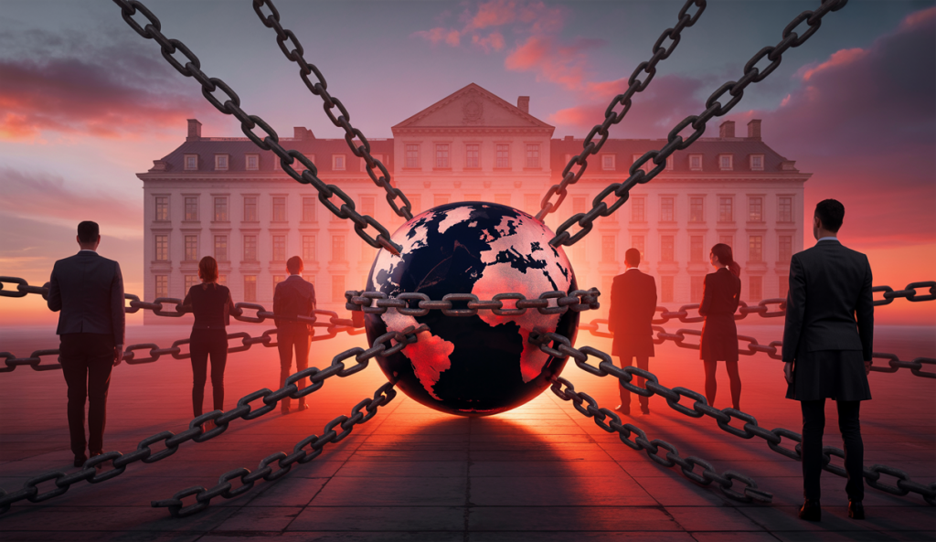Image illustrant la montée de l'autoritarisme et son impact sur la démocratie mondiale.