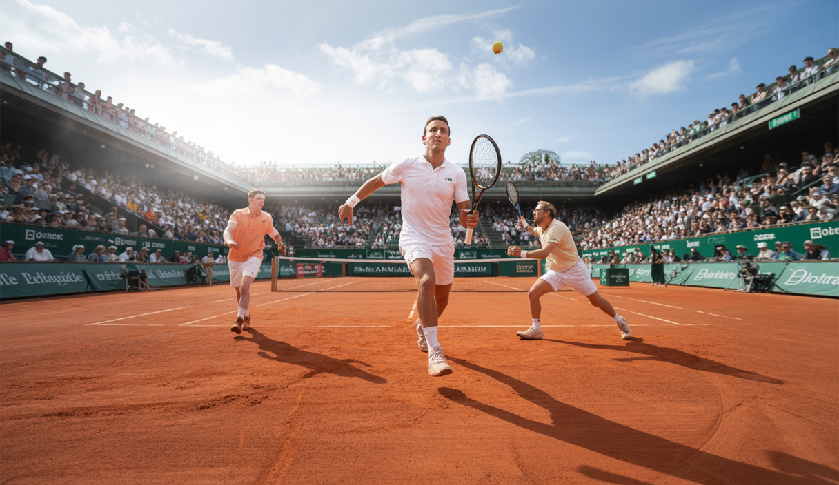 Image illustrant un moment clé du tournoi de Roland-Garros 2025, mettant en avant la rivalité entre Djokovic, Sinner et Alcaraz