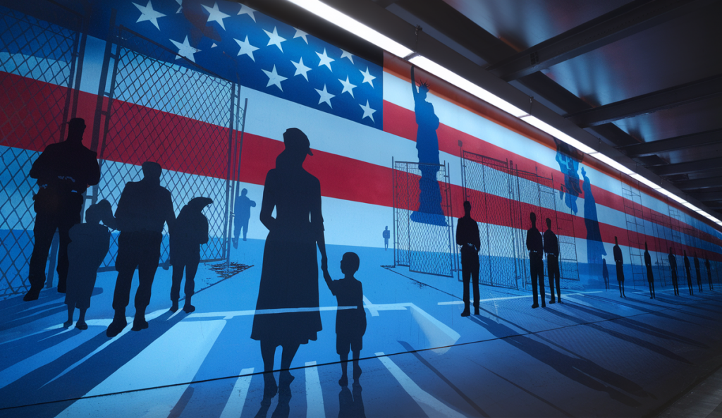Illustration symbolique des enjeux de la politique migratoire américaine sous Trump