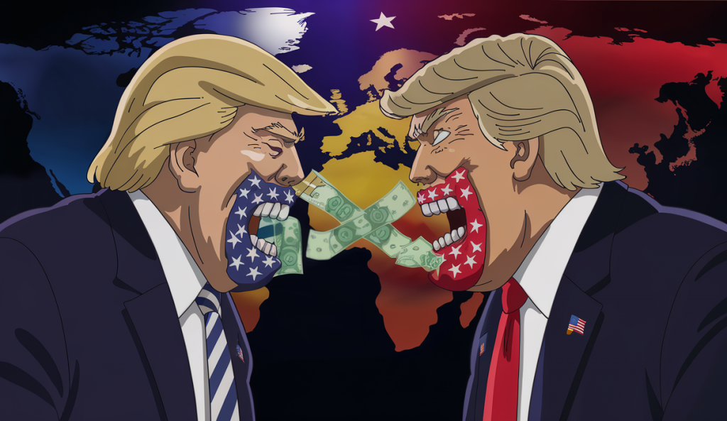 Illustration symbolique représentant les tensions commerciales entre les États-Unis et la Chine sous Trump