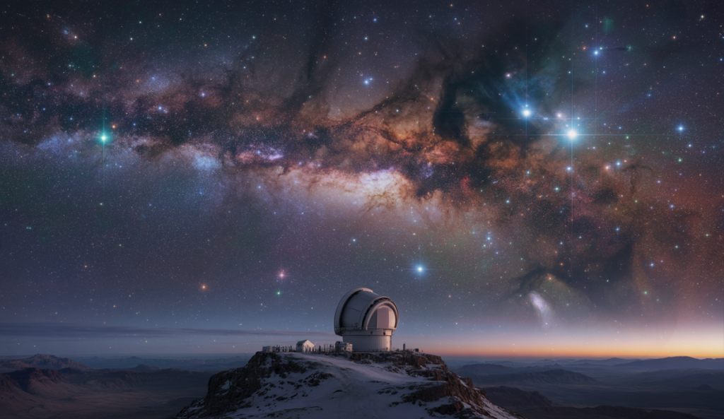 Image détaillée de la Voie lactée et millions de galaxies révélées par le télescope Rubin Observatory depuis le sommet de Cerro Pachón au Chili