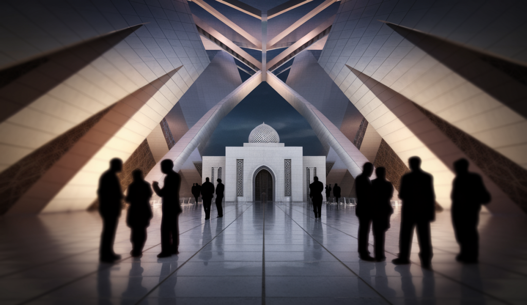 Illustration évocatrice des enjeux de sécurité et d'islamophobie dans une mosquée.