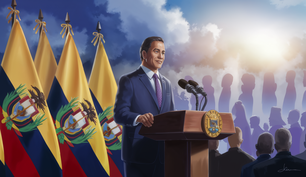 Portrait officiel du président Daniel Noboa suite à sa réélection en Équateur