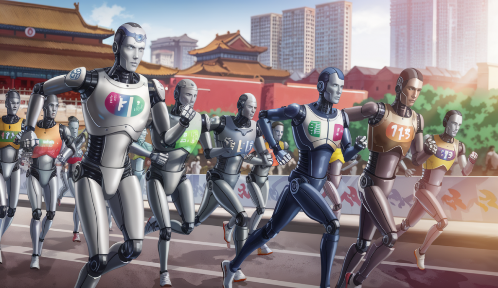 Des robots humanoïdes participant à un demi-marathon à Beijing