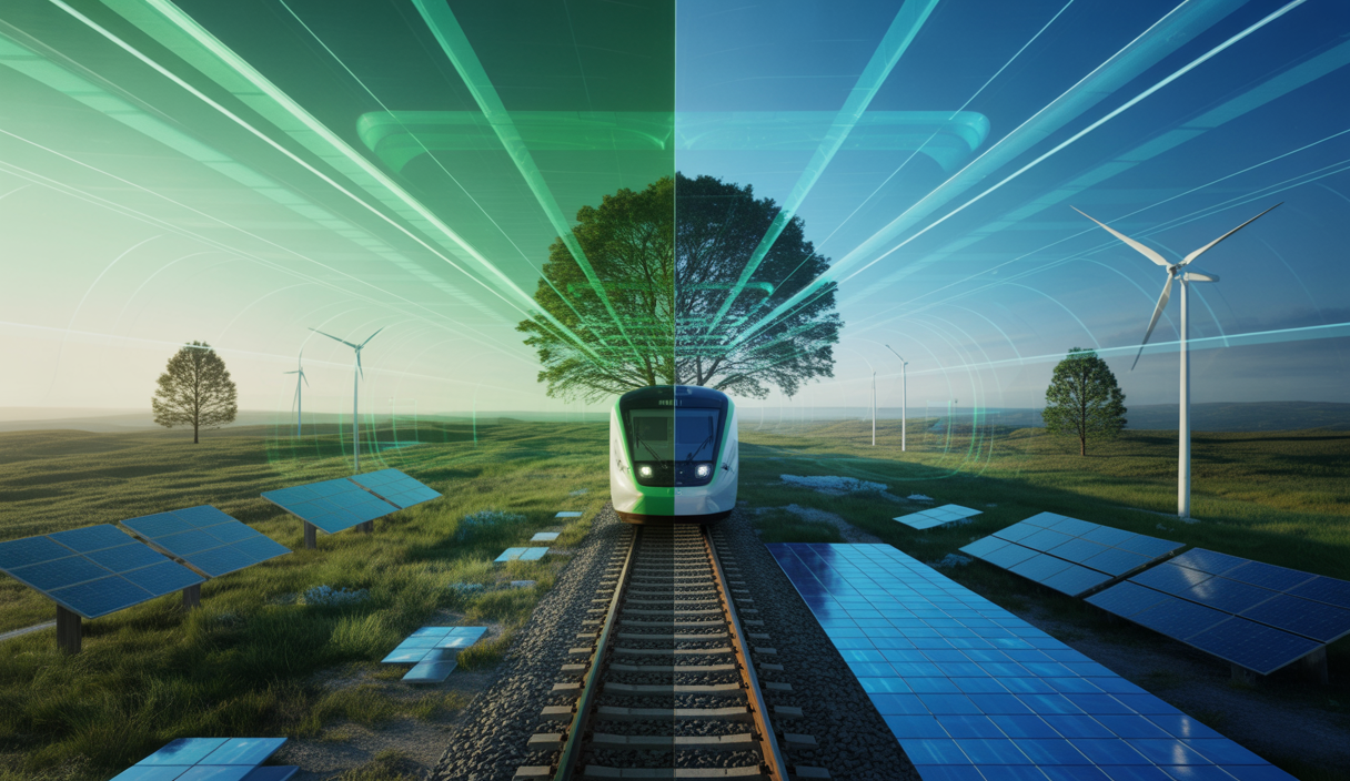 Illustration de la transition écologique de la SNCF avec un train moderne et éco-responsable