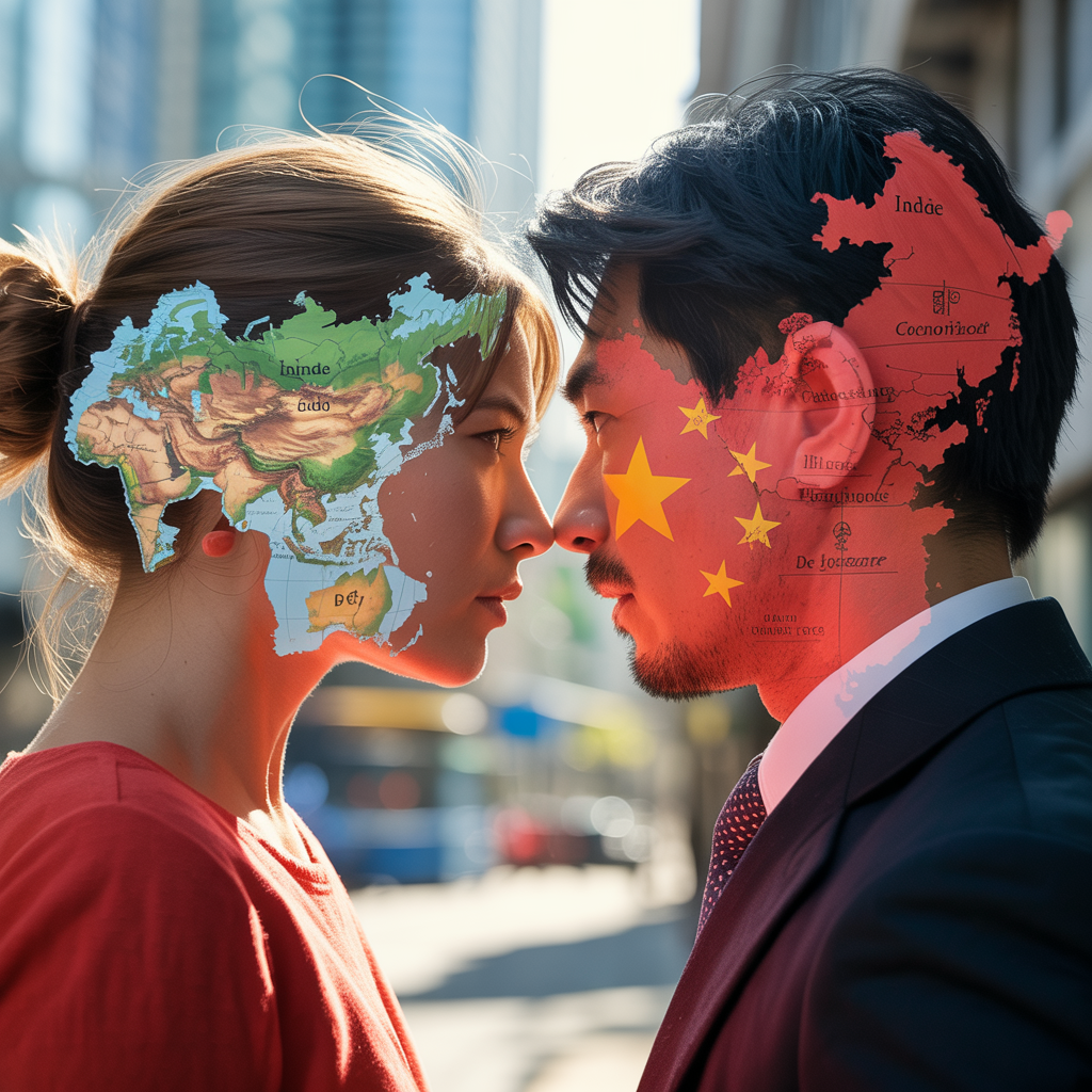Illustration représentant les tensions commerciales entre l'Inde et la Chine.
