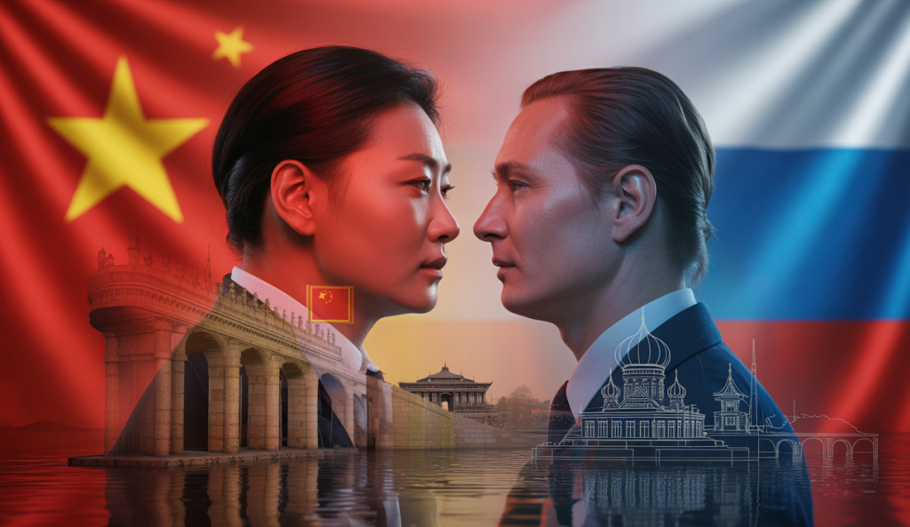 Représentation artistique des tensions géopolitiques entre la Chine et la Russie