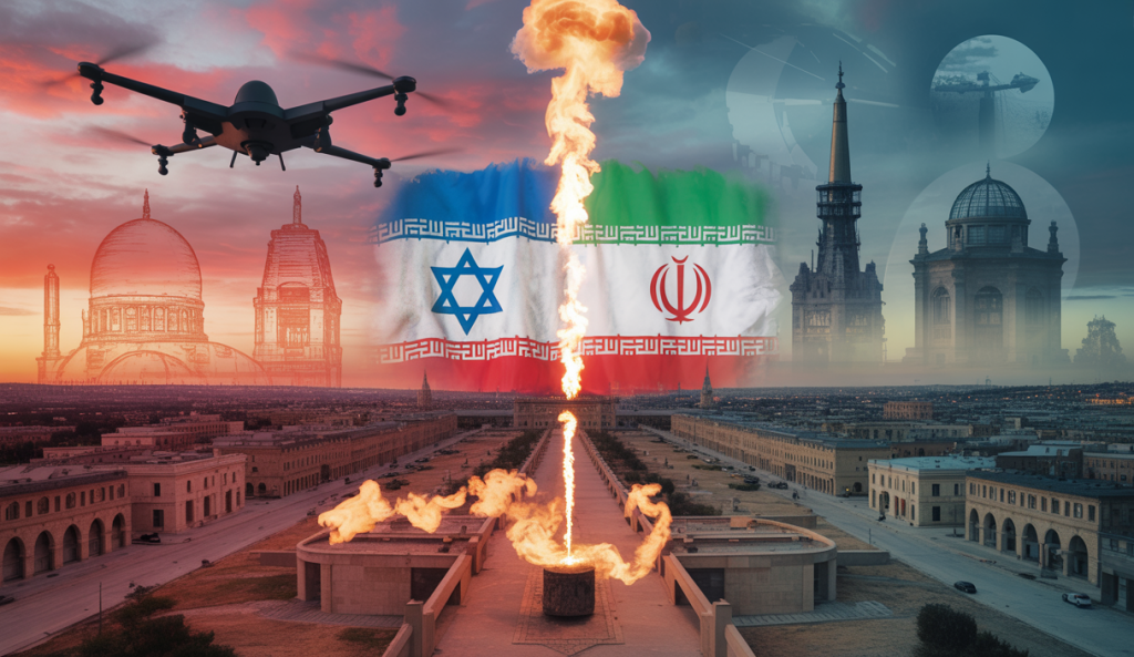 Conflit géopolitique entre l'Iran et Israël avec intensité dramatique