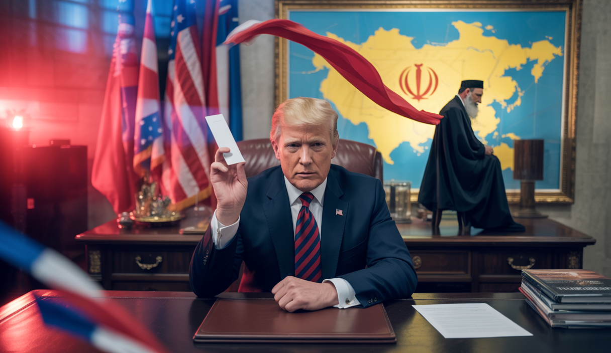 Illustration dramatique de Trump mettant son veto à un plan militaire visant l'Ayatollah Khamenei