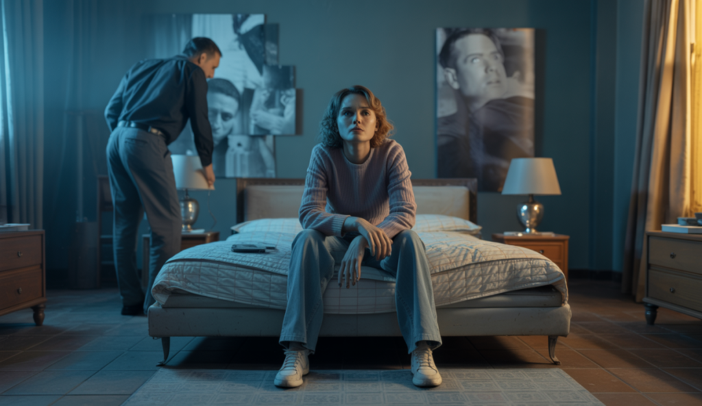 Illustration poignante de violences intrafamiliales en France avec une atmosphère dramatique.